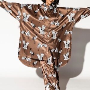 Dressed in LALA Brown Crane Print Tunic